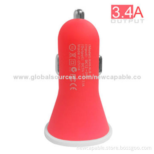 3.4A Big Output Car Charger with Rubber Paint Case, 61 x 36 x 29mm Size